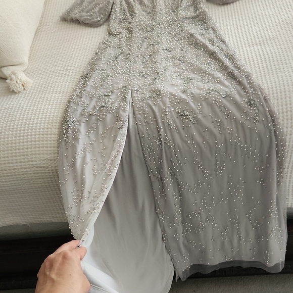 Aidan Mattox Silver Sequin and Pearl Dress - Picture 12 of 12